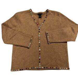 Vintage Eagle's Eye Women's Cardigan Sweater Camel Brown 100% Wool Large